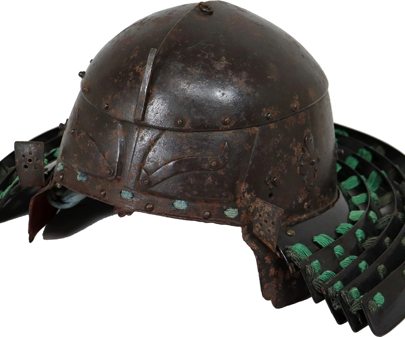 ◇田園◇　鎧胴・袖　　　（検）武具・甲冑・兜・鎧部品 甲冑⁄鎧 鉄革交漆塗紫糸威本小札二枚胴具足 鉄地三一間筋兜（BU-110319